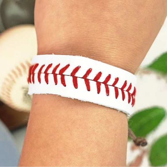 Baseball Leatherette Adjustable Bracelet - Picture 3 of 4